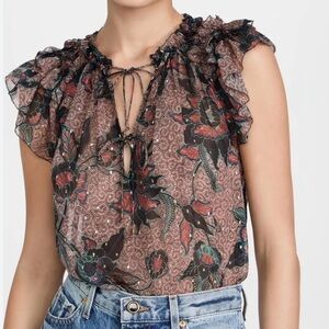 Ulla Johnson Marilyn Top Coral Metallic Dot Silk
